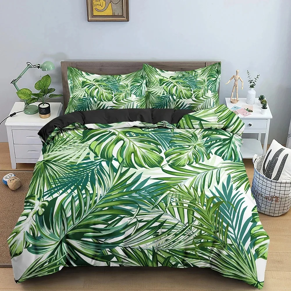 Green Plant Leaves Duvet Cover Set Floral Bedding Set Tropical Pattern Quilt  Comforter Cover With Pillowcase Home Textile