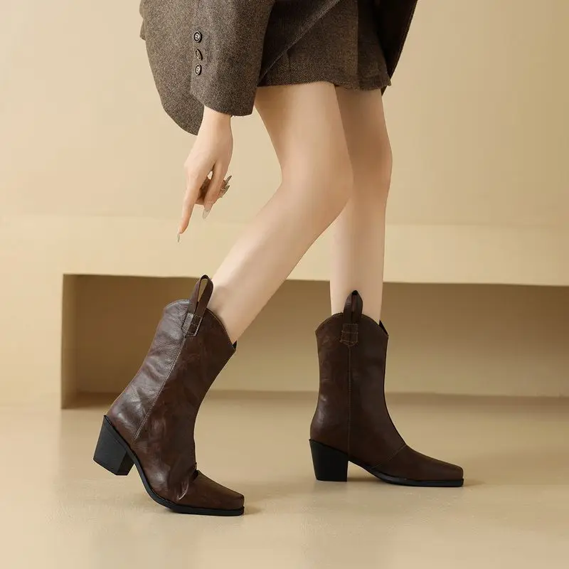 

ORCHALISA/брендовые женские ботинки до середины икры для отдыха, туфли без шнуровки 6 см, 41 42, 43, винтажные женские повседневные ботильоны