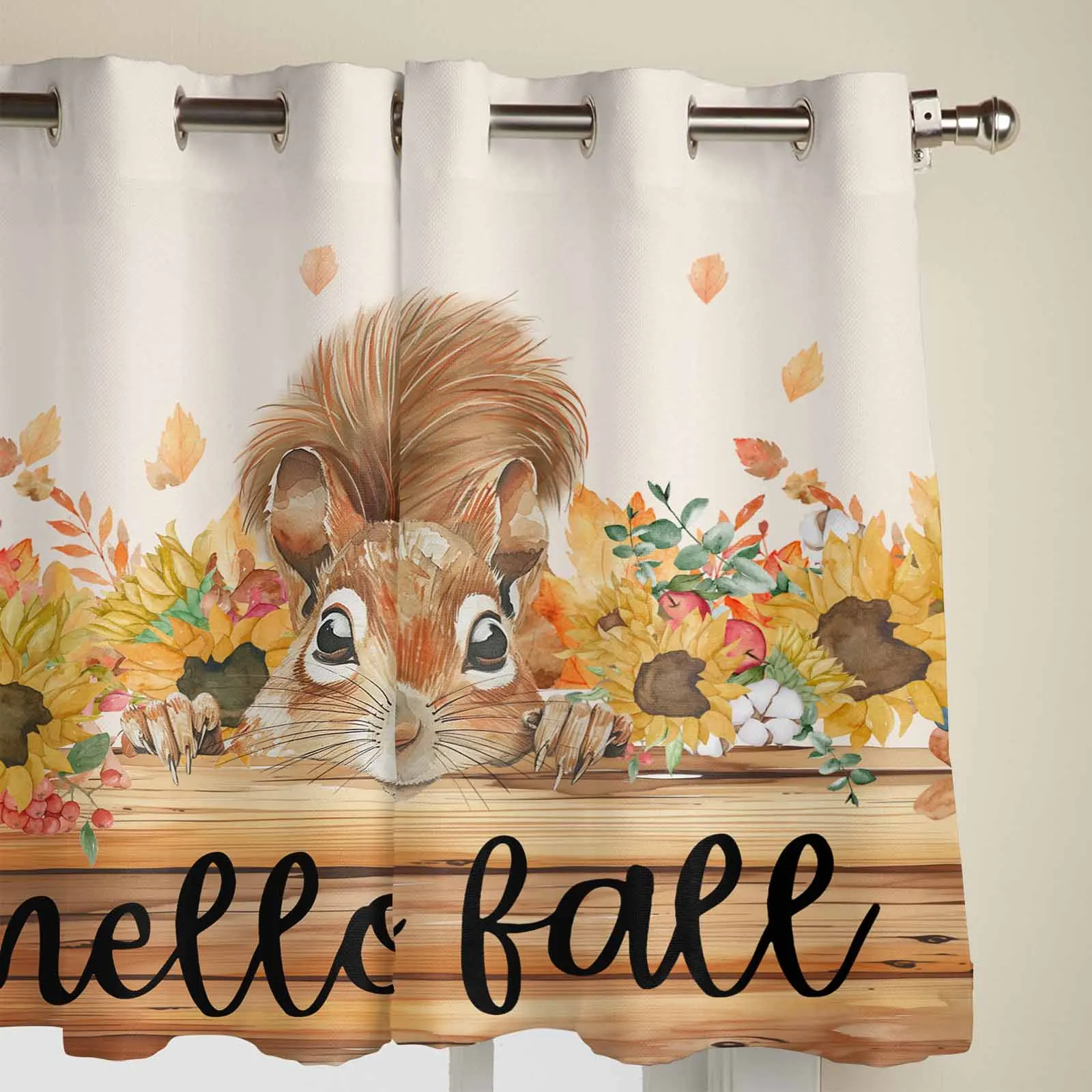 Sunflower Squirrel Hand Drawing Window Curtains Printing Curtains for Living Room Modern Design Bedroom Decor Drapes