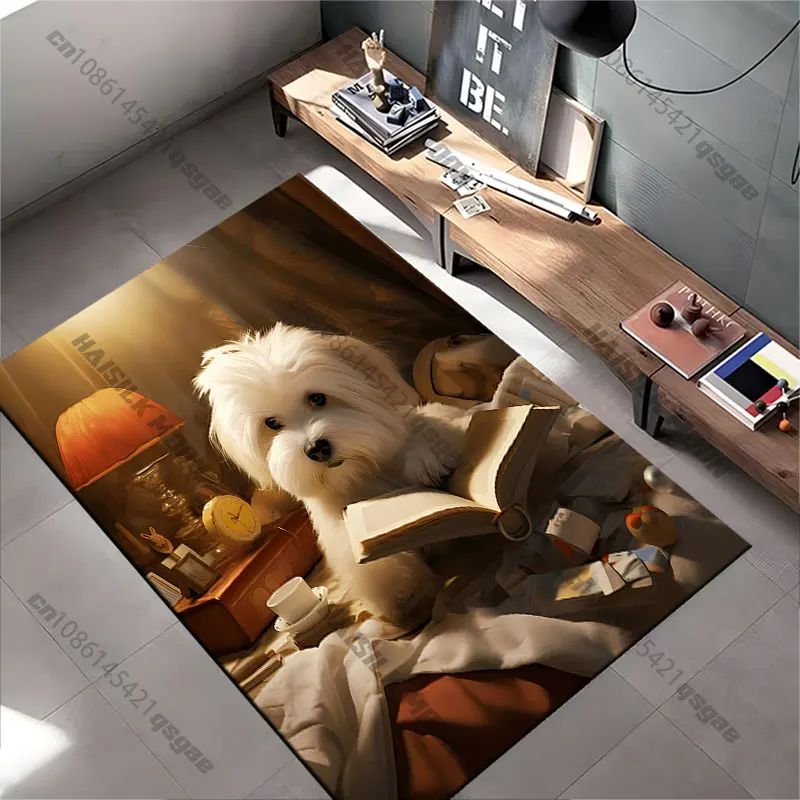 Dog reading book peacefully cozy carpet Yoga living room room decor children's crawling mat doormat area rug games mat