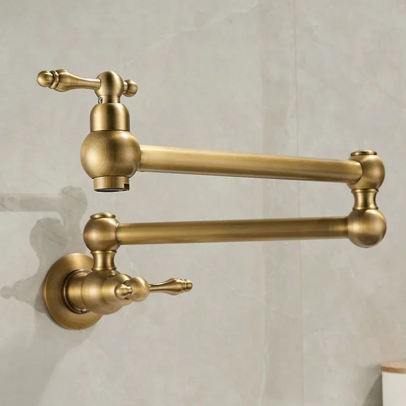 Cold Water Brushed Gold Kitchen Faucet Solid Brass Crane For Kitchen Wall Mounted Sink Mixer Foldable Nickel Brushed Kitchen Tap