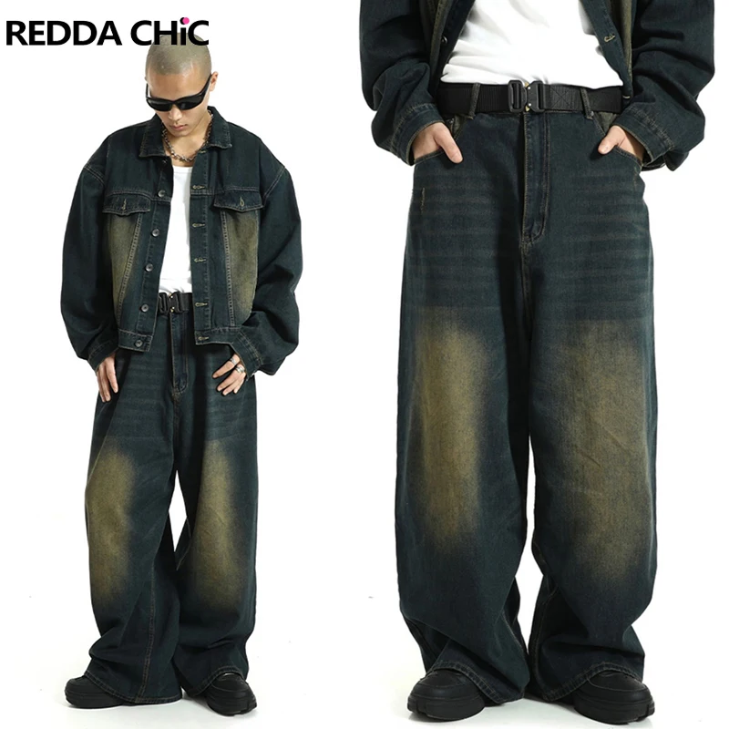 

REDDACHiC Big Size Green Wash Men Barrel Baggy Jeans Y2k Retro Adjust-waist Casual Wide Pants Oversized Skater Hiphop Streetwear