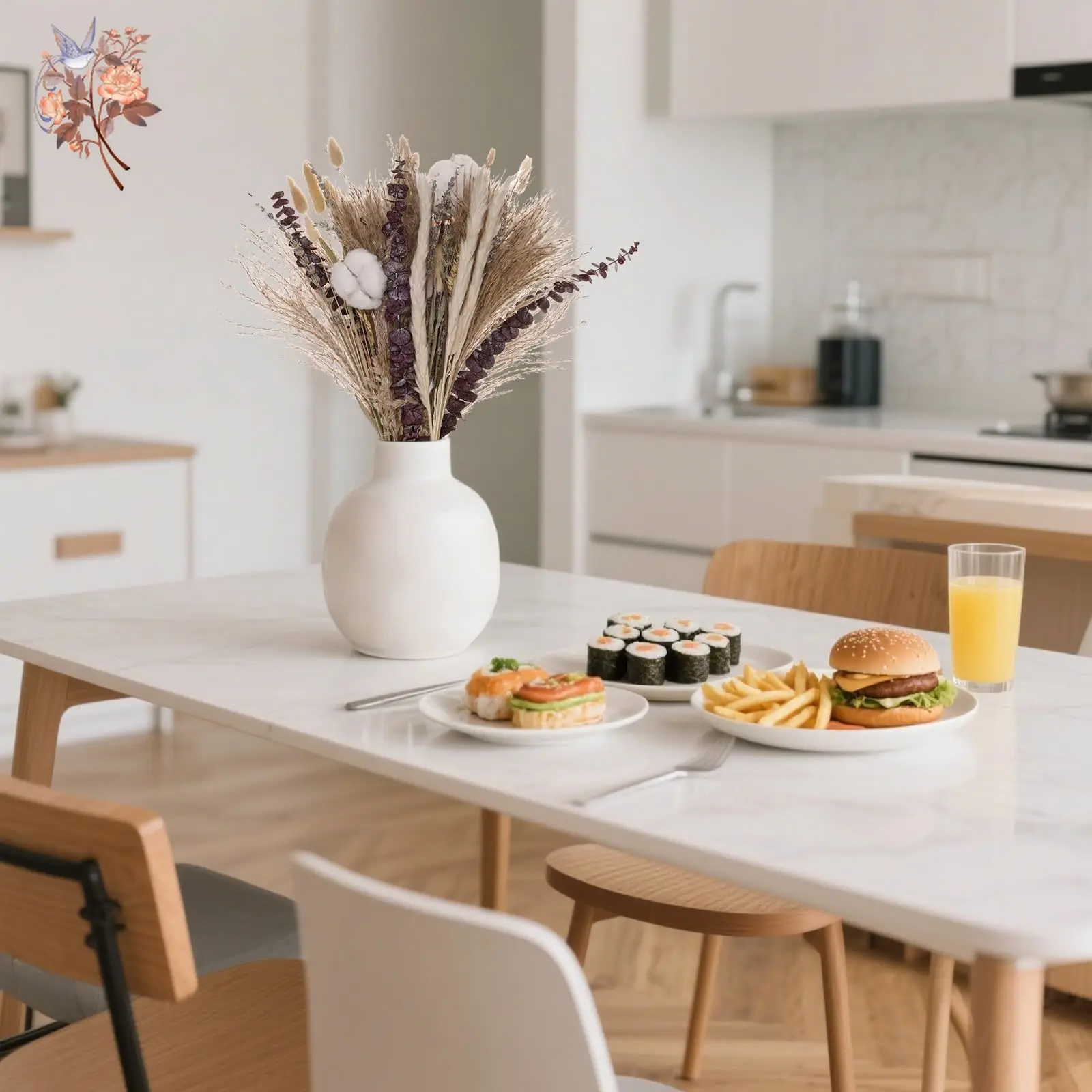 80 قطعة رأس القطن المجفف الطبيعي Pampas العشب بوهو ديكورات المنزل باقة الزهور فراغميتس لترتيبات زهور الزفاف #5