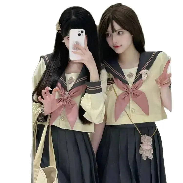 Japan School Uniform For Girls Japanese Korean Sailor Suit Jk Uniforms Sets College Middle Student Pleated Skirt Seifuku Costume