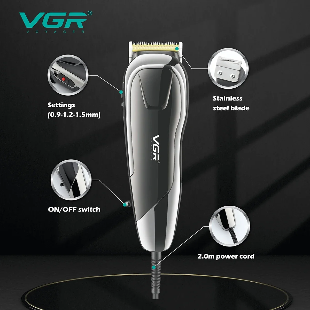 VGR Hair Clipper Professional Hair Cutting Machine Adjustable Hair Trimmer Electric Haircut Machine Wired Clipper for Men V-127