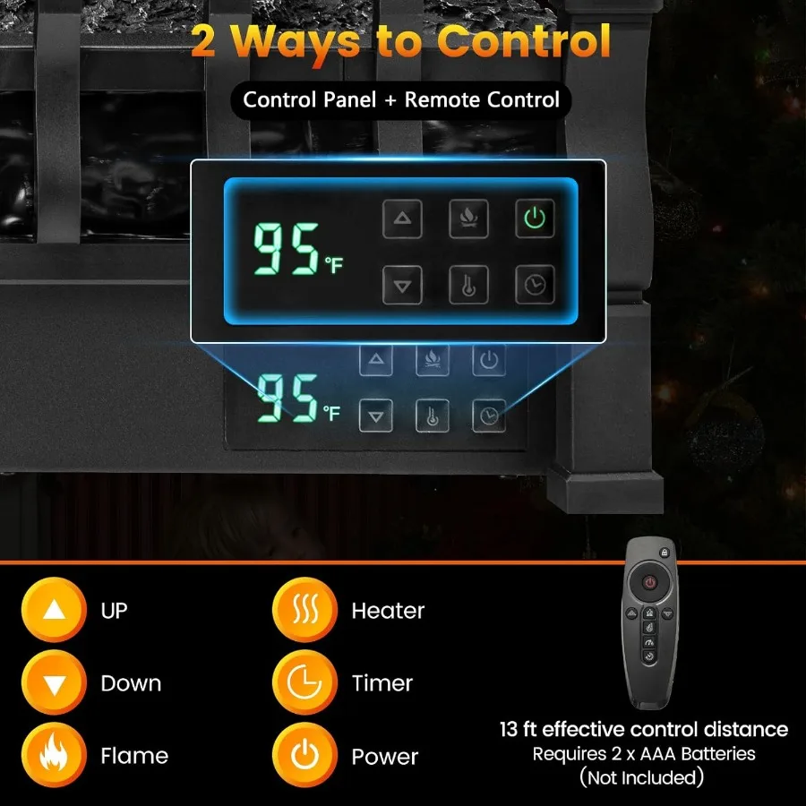 26 سخان مجموعة سجل الموقد الكهربائي مع جهاز تحكم عن بعد يتميز بـ 5 أوضاع لهب ومنظم ترموستات سطوع قابل للتعديل #2