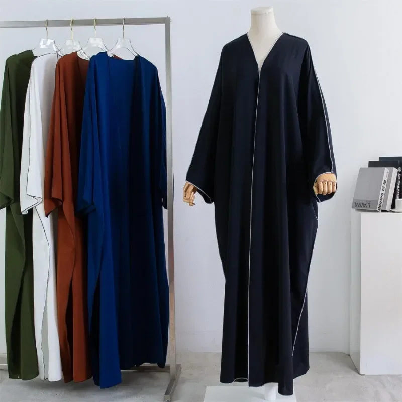 

Muslim Out Open Front Abaya Cardigan Smocking Sleeve One-piece Prayer Women Jilbab Islamic Clothing Dubai Saudi Robe Turkish