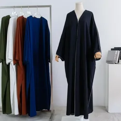 Musulmano fuori aperto davanti Abaya Cardigan Smocking manica un pezzo preghiera donne Jilbab abbigliamento islamico Dubai abito saudita turco