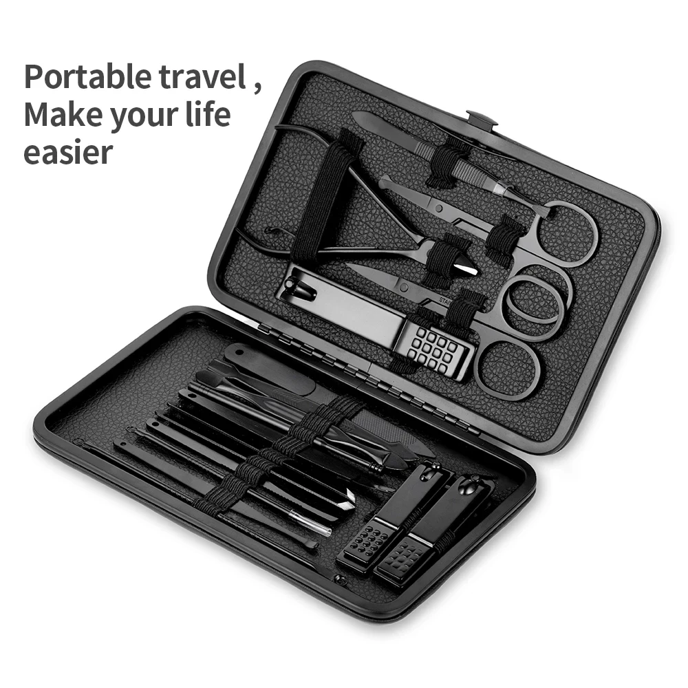 7-18 piece set of black stainless steel nail clippers complete set of nail clippers acne needles foot clippers beauty pliers