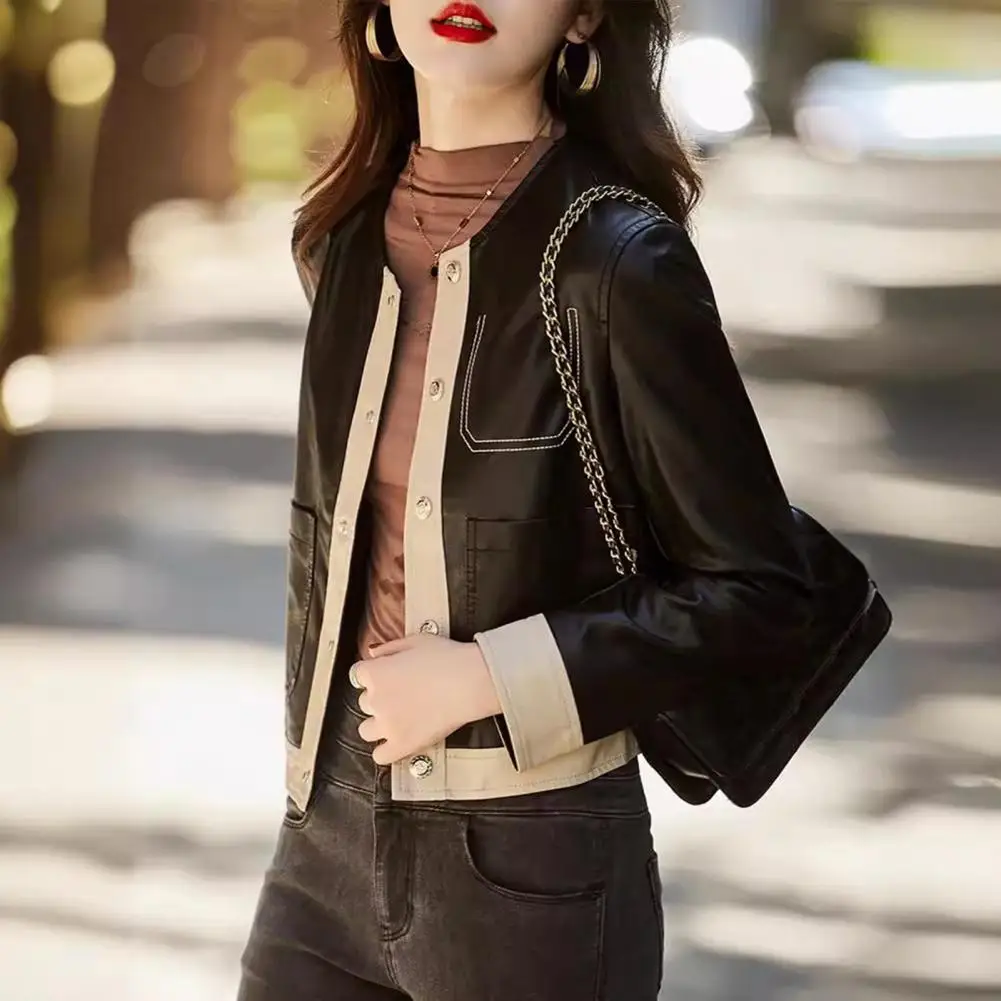 

Women Jacket Short Biker Jacket Stylish Retro Women's Jacket with Slim Fit Design Buttoned Closure Autumn Casual for Ladies