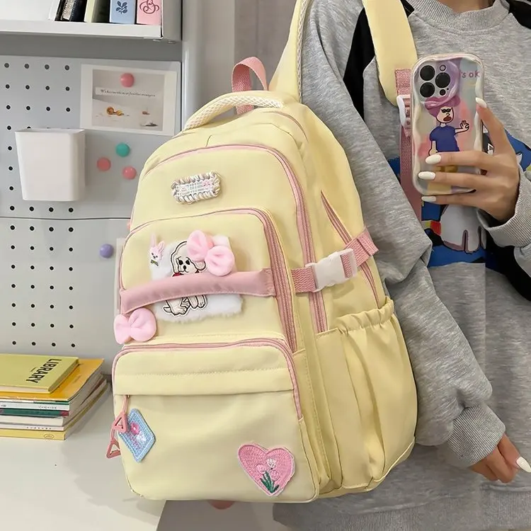 Women Yellow Cute Fashion Large Capacity University Backpack Original Harajuku Designer Female Bag Girl's Travel Shoulder Bag