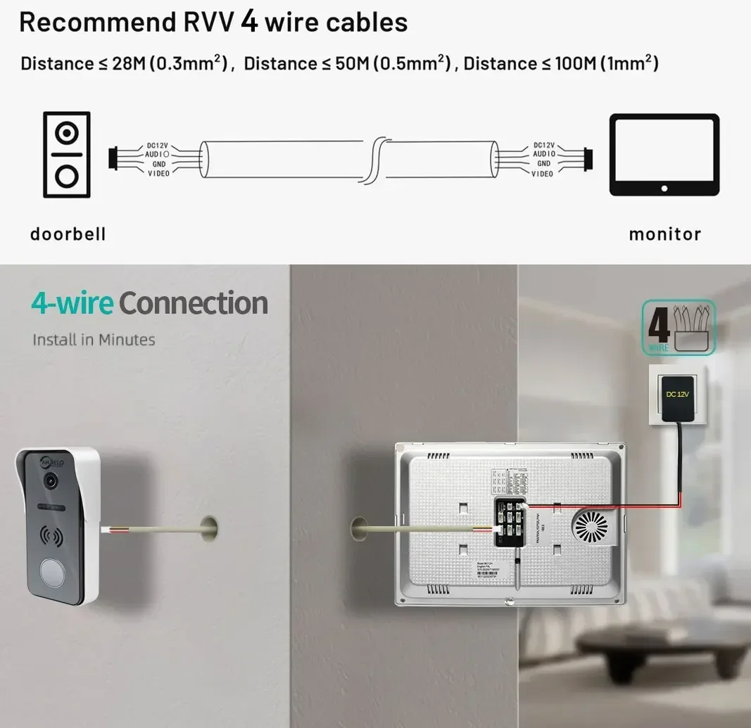 Anjielo 1080P Tuya Campainha Inteligente Sistema de Vídeo Porteiro para Casa Monitor de 7 polegadas Proteção de Segurança de Vídeofone