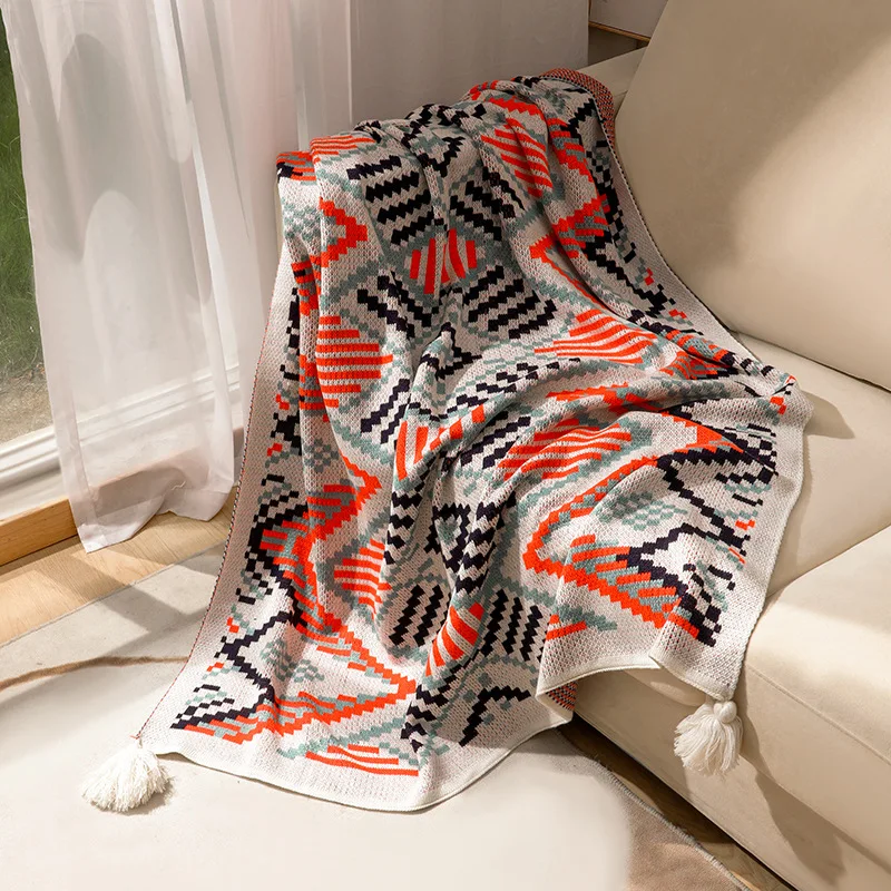 

Collision Color Knitted Sofa Blanket, Office Nap, Small Blanket, Air Conditioning, Cover Legs, Full Body Shawl покрывало плед