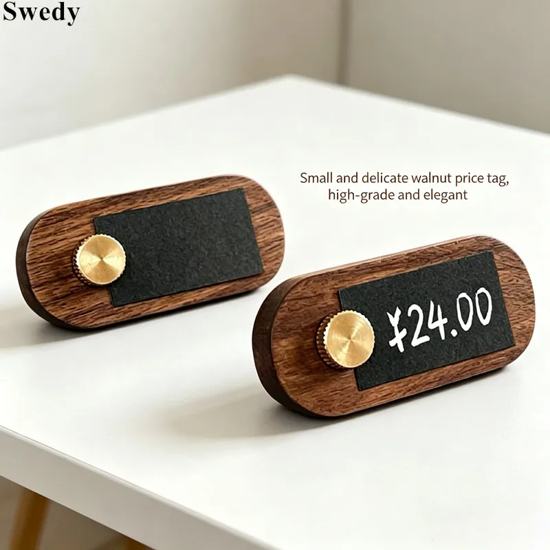 5 Pieces 65x30mm Walnut Wood Base Jewelry Wine Pricing Tags Wood Sign Holder Display Stand Mini Price Label Paper Tags
