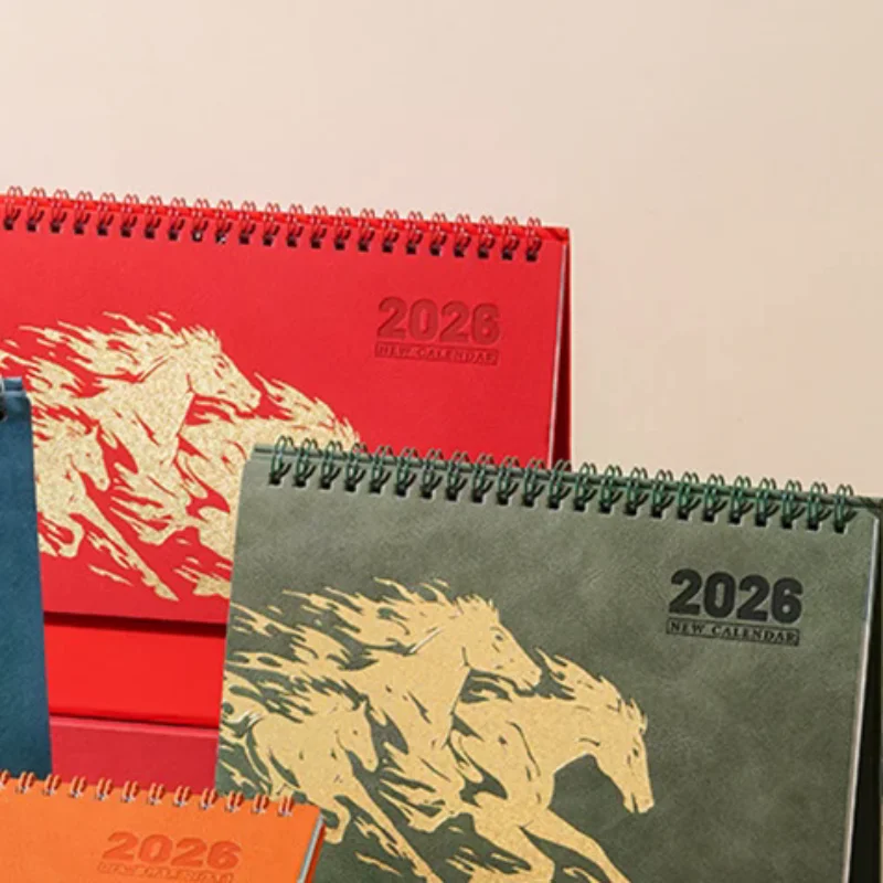 

2026 Red Hollowed-Out Calendar Embossed Vintage Design Horse Year Table Calendar Chinese Style Souvenir Large-sized Calendar