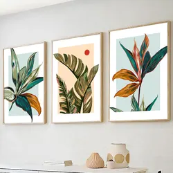 Set of 3 Colorful Tropical Botanical Canvas Poster Print Floral Leaves Wall Painting Picture for Bedroom Room Modern Home Decor