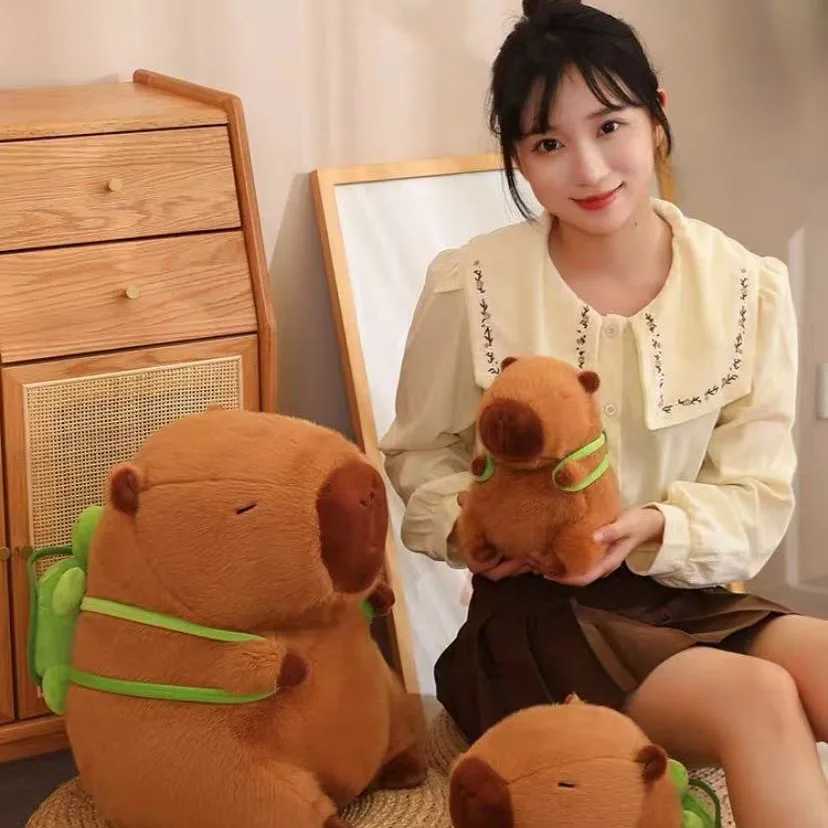 15-30cm Turtle Backpack Capibara Plushies Kawaii Strawberry Hat Capybara Plush Toys Simulation Stuffed Animals Kids BirthdayGift