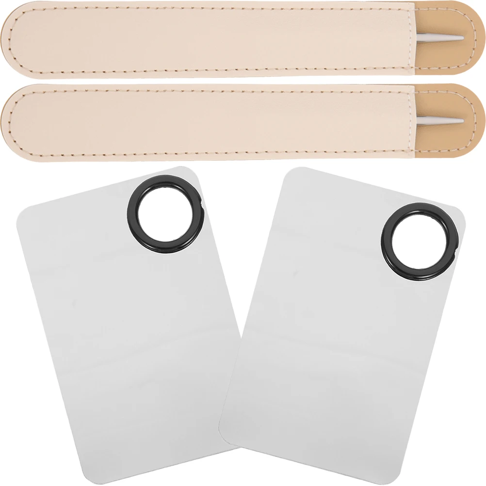 

2Sets Makeup Mixing Plate Stainless Steel Simple Design Durable Nail Art Supplies Foundation Mixing Tray
