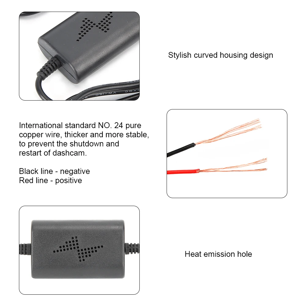 Parking Monitoring Step-Down Line 12V/24V to 5V 2.5A Straight Micro USB  Low Voltage Protection Driving Recorder Cable