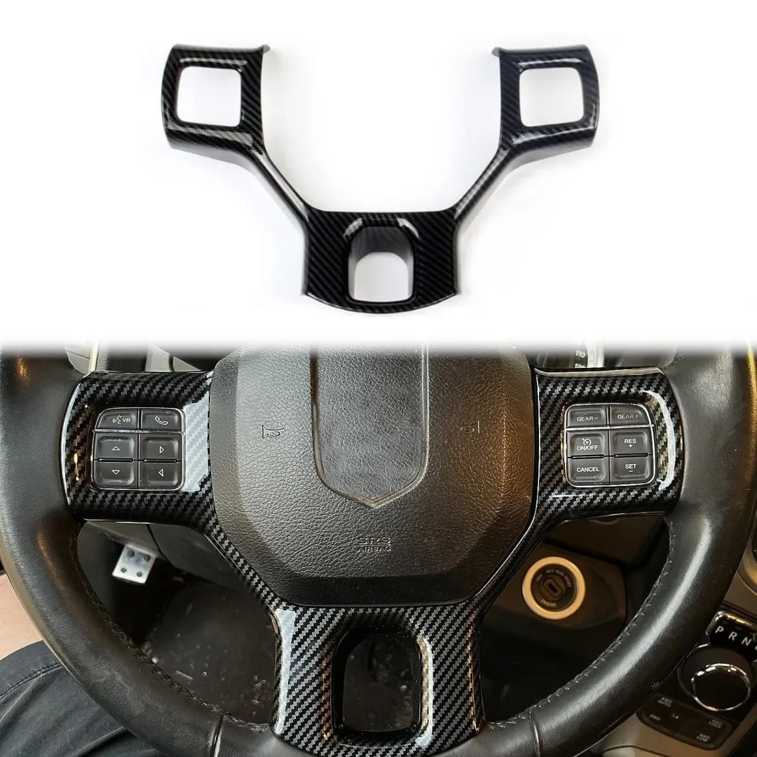 For Dodge Ram 1500 2500 3500 2011-2018 Steering Wheel Interior Cover Trim Frame Interior Decoration Carbon Fiber Style Sticker