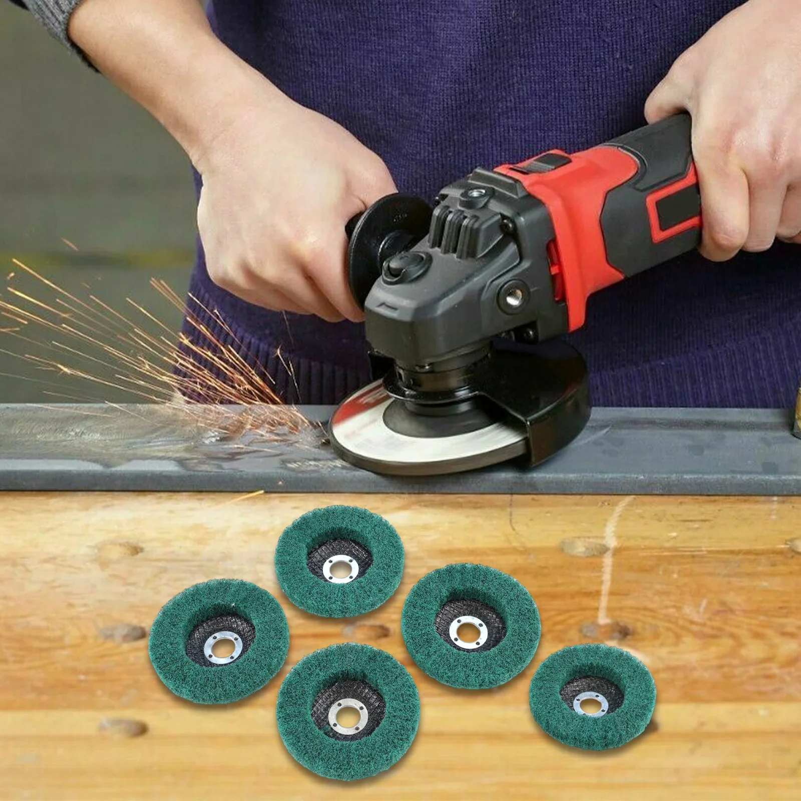 

4in Buffing Wheel 5PC Set Nylon Abrasive Flap Discs for Angle Grinder Perfect for Cleaning and Polishing Metals