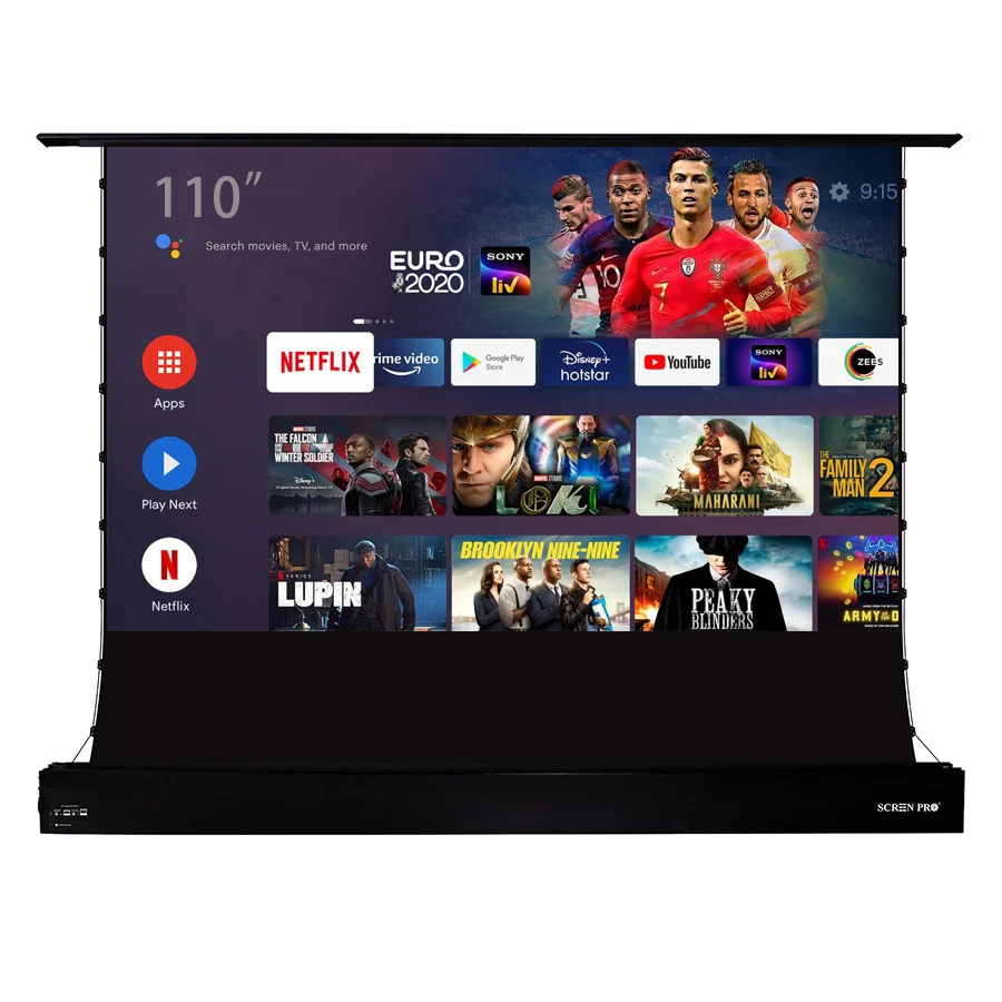 

110 Inch Ultra Short Throw Ambient Light Rejecting Laser TV UST ALR CLR Floor Rising Projection Screen