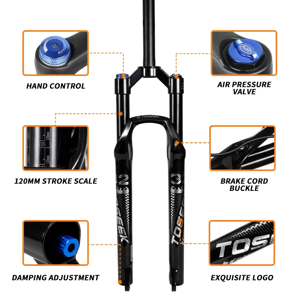 TOSEEK TFK-SA Quick Release Magnesium Alloy MTB Bicycle Fork 27.5/ 29er Inch Mountain Bike RL120mm Air Suspension Fork