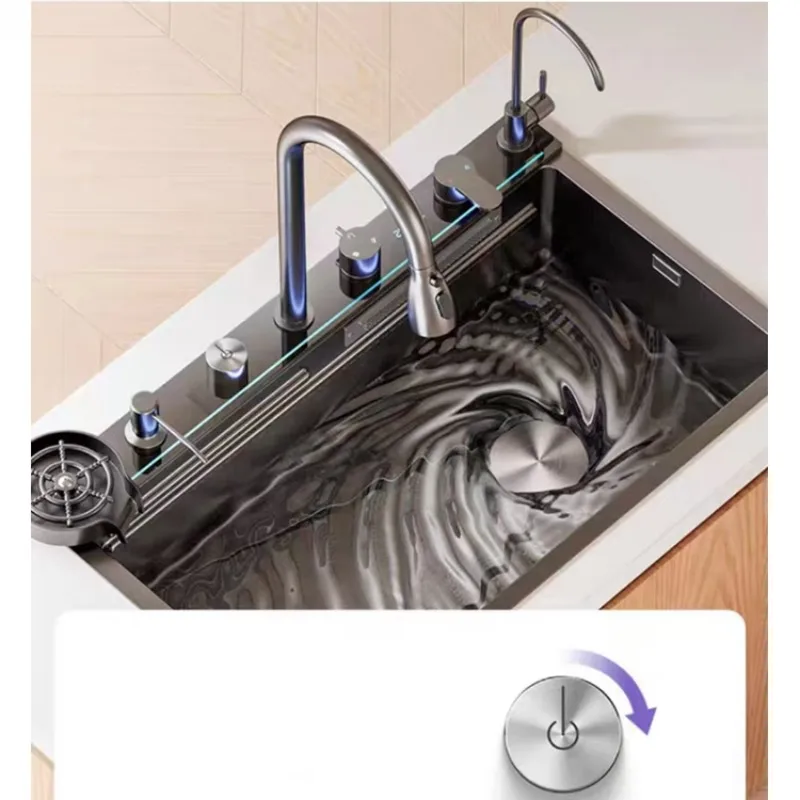 304 Stainless Steel Nano Sink With Pull-Out Faucet,Add Pressurized Sink Glass Rinser Kitchen Sinks