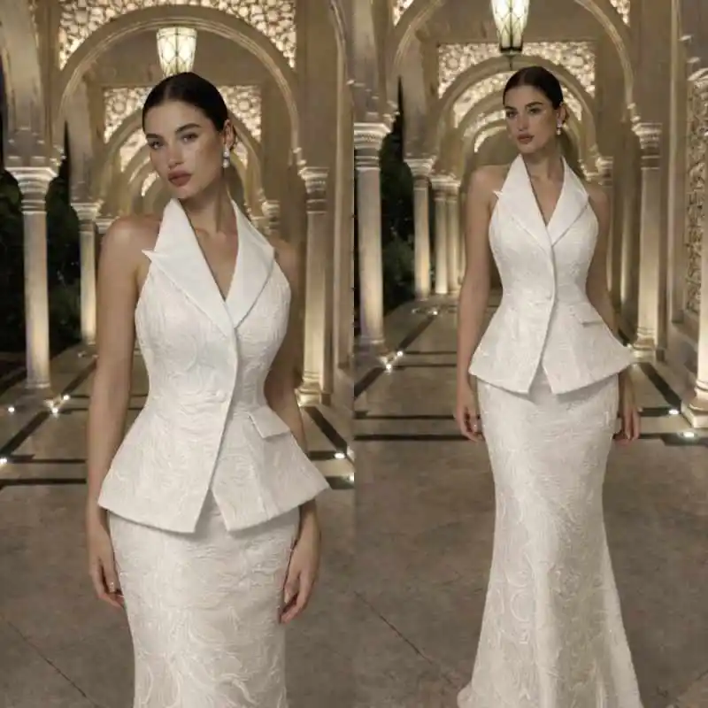 

Elegant Mother Of The Bride Suits Halter Neck Sleeveless Office Ladies Work 2 Pieces Customized Birthday Party Wear