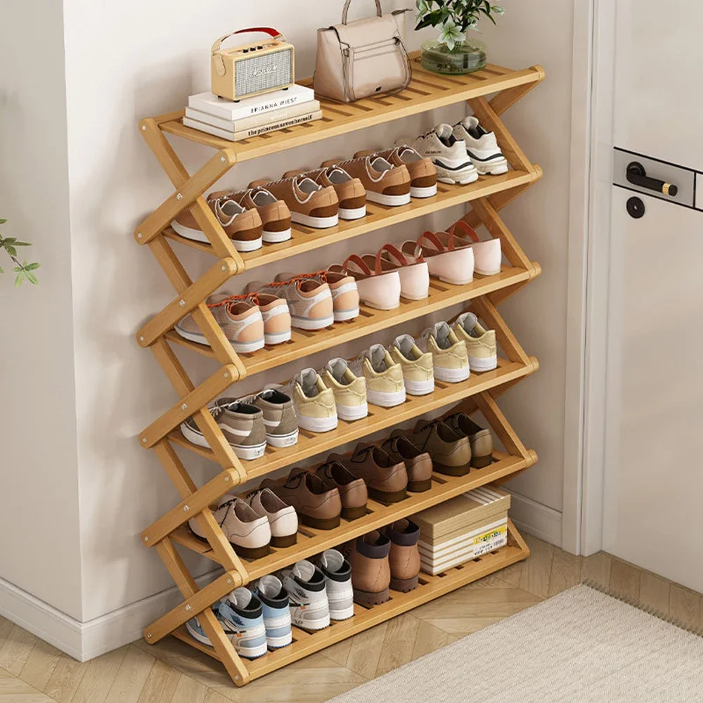 

Bamboo Shoe Rack X-shaped Installation Free Multilayer Folding Shoes Rack Space Saving Shoe Stand Storage Shelf Home Furniture