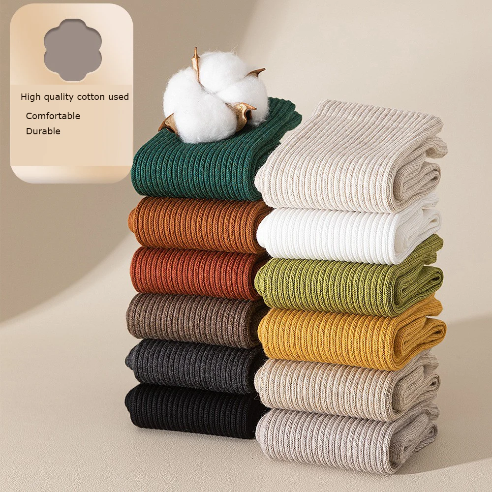 Retro Women Cotton Loose Socks Autumn Winter Knit Solid Color Mid-calf  Korean Japanese Student Girls Winter Socks Antibacterial