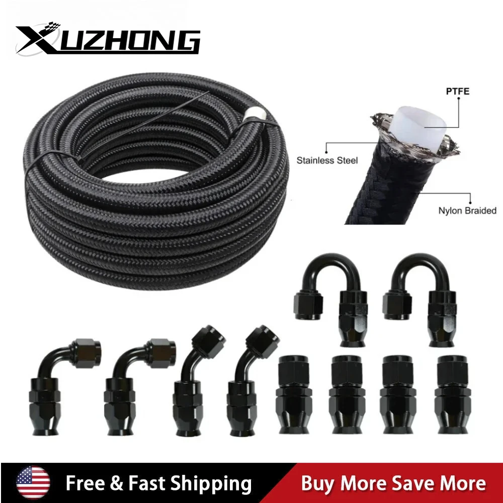 

Универсальный комплект топливопровода из нейлона ПТФЭ 30 футов AN8 AN10 с фитингами 10 шт. Шланг 0 45 90 180 градусов для алкоголя, этанола, охлаждающей жидкости, черный