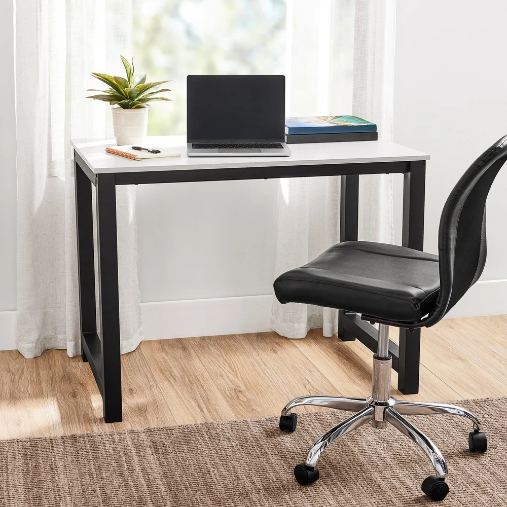 40 Inch Wood Metal Writing Desk Sturdy Frame Spacious Surface Minimalist Design Easy Assembly Home Office Study