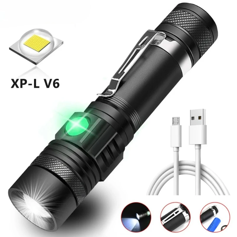 AliExpress 1000LM LED Flashlight Type-C Rechargeable Waterproof Zoom Lamp T6 Tactical Torch COB Light for Outdoor Camping Hiking Cycling