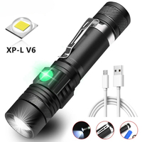 1000LM LED Flashlight Type-C Rechargeable Waterproof Zoom Lamp T6 Tactical Torch COB Light for Outdoor Camping Hiking Cycling