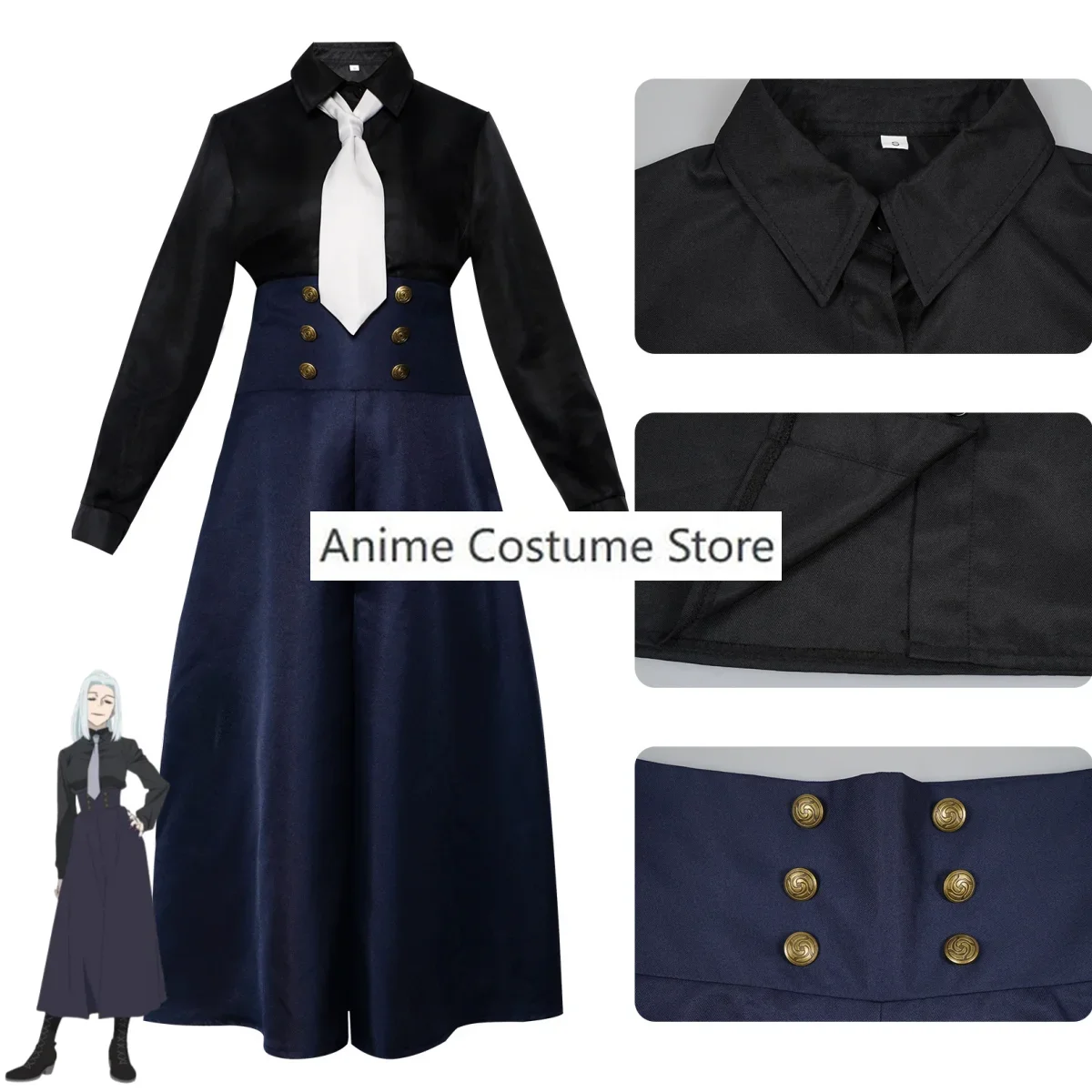 애니메이션 주술 가이센 메이메이 코스프레 코스튬 하이 웨이스트 바지, 긴팔 셔츠, 교복, 여성 할로윈 카니발 세트