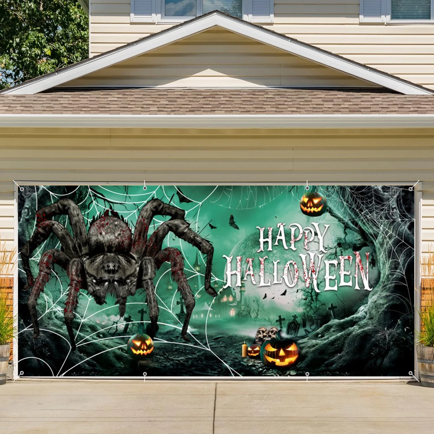

Halloween Garage Door Decor Large Hanging Backdrop Horror Spider Pumpkin Indoor Outdoor Halloween Party Photography Background