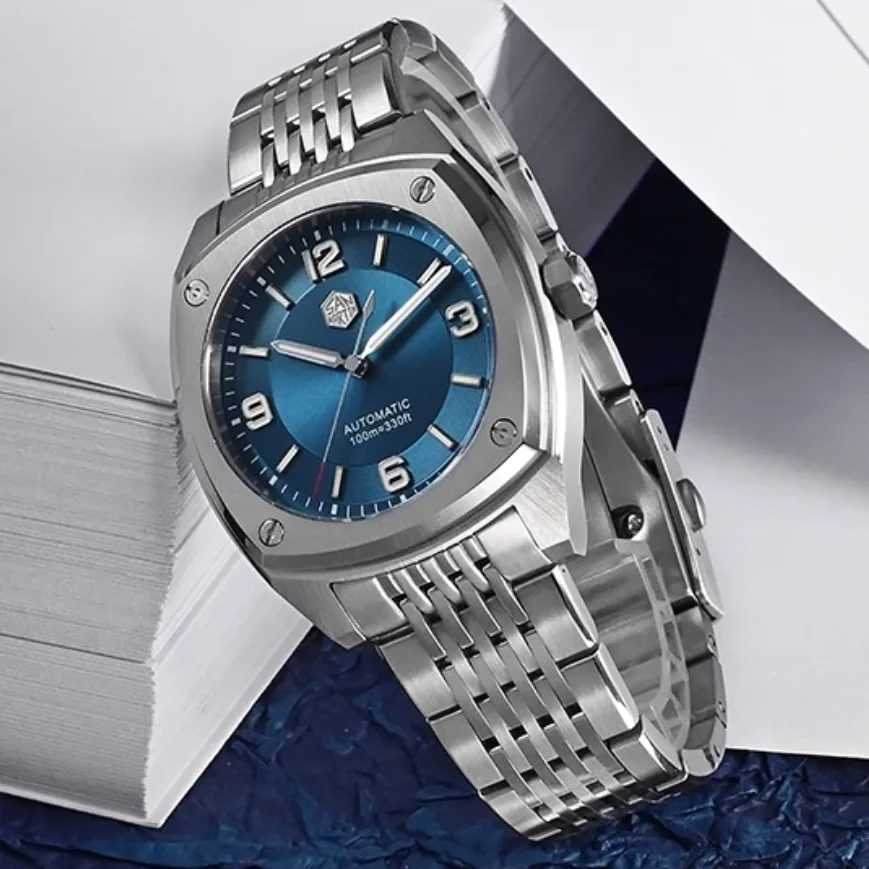 

San Martin Мужские автоматические часы 39,5 мм Квадратные механические наручные часы 100 м Водонепроницаемые BGW-9 Светящееся сапфировое зеркало PT5000 SW200