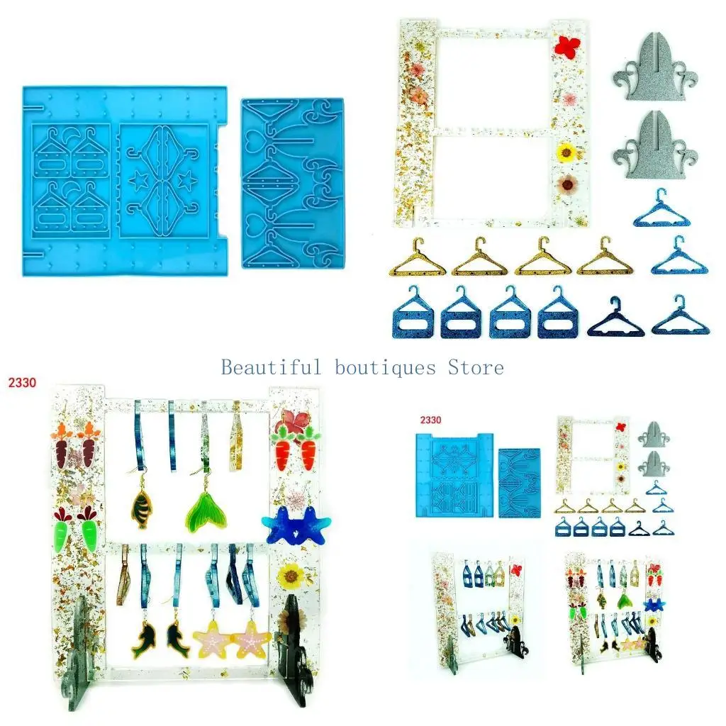 

U4LF 2 Pcs Earrings Organizer Stand Molds Hanger Shaped Jewelry Holder Silicone Mold Resin Casting Earrings Rack Molds