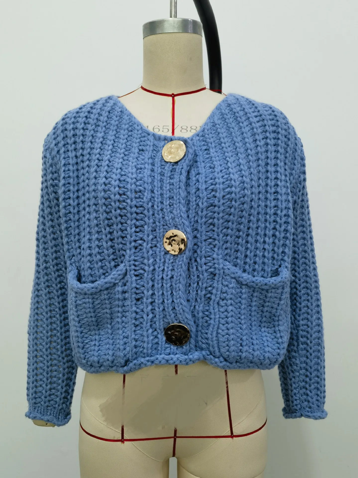 Autumn and Winter New Cardigan for Women Knitted Button O-Neck Long Sleeves Coat Pockets Solid Casual Female Sweater Outerwear