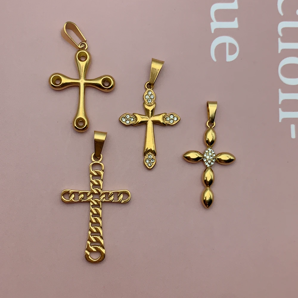 

2pcs Stainless Steel Cubic Zirconia Cross Pendants For DIY Necklace Women Religious Jewelry Handmade Accessories