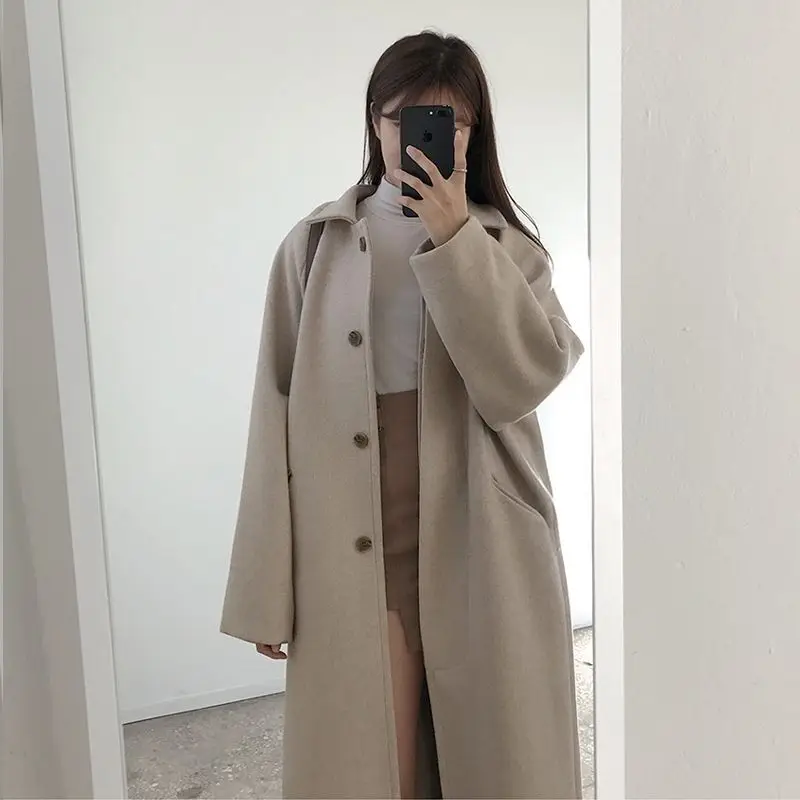 Black Long Coat Women Thick Winter Korean Short with Velvet Mid-length Woolen Coat Woman Parkas Wrap Coat Autumn