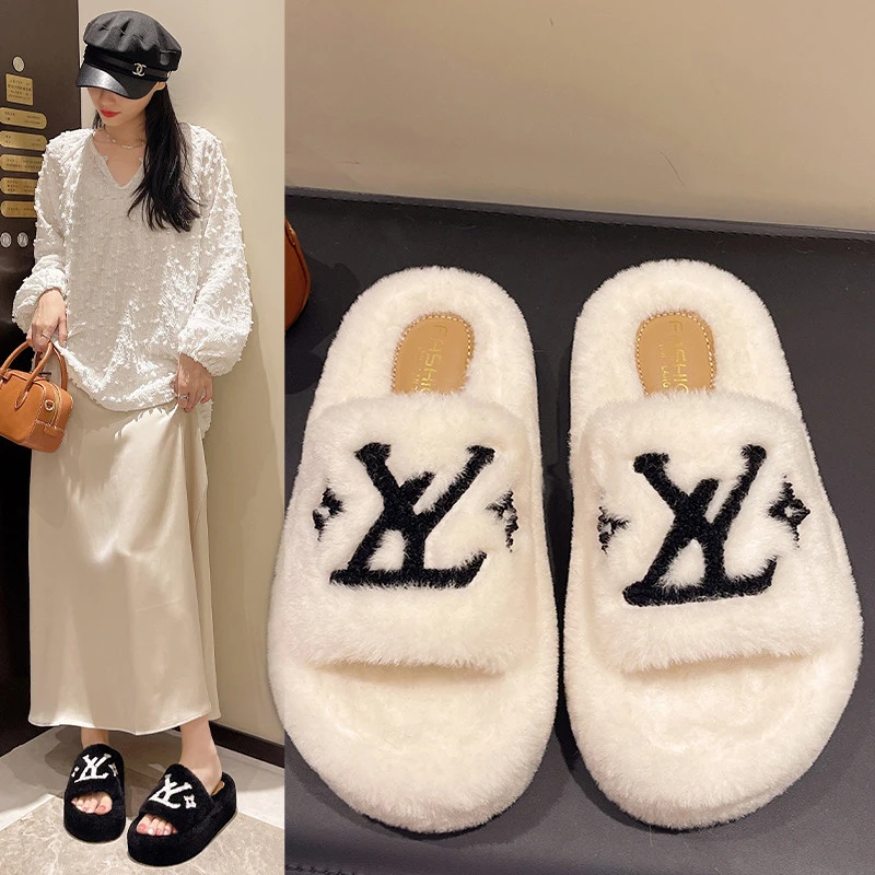 

Женские тапочки, стильные вечерние плюшевые летние новые бестселлеры с буквами, пушистая домашняя обувь, меховые шлепанцы, женские шлепанцы, меховая обувь