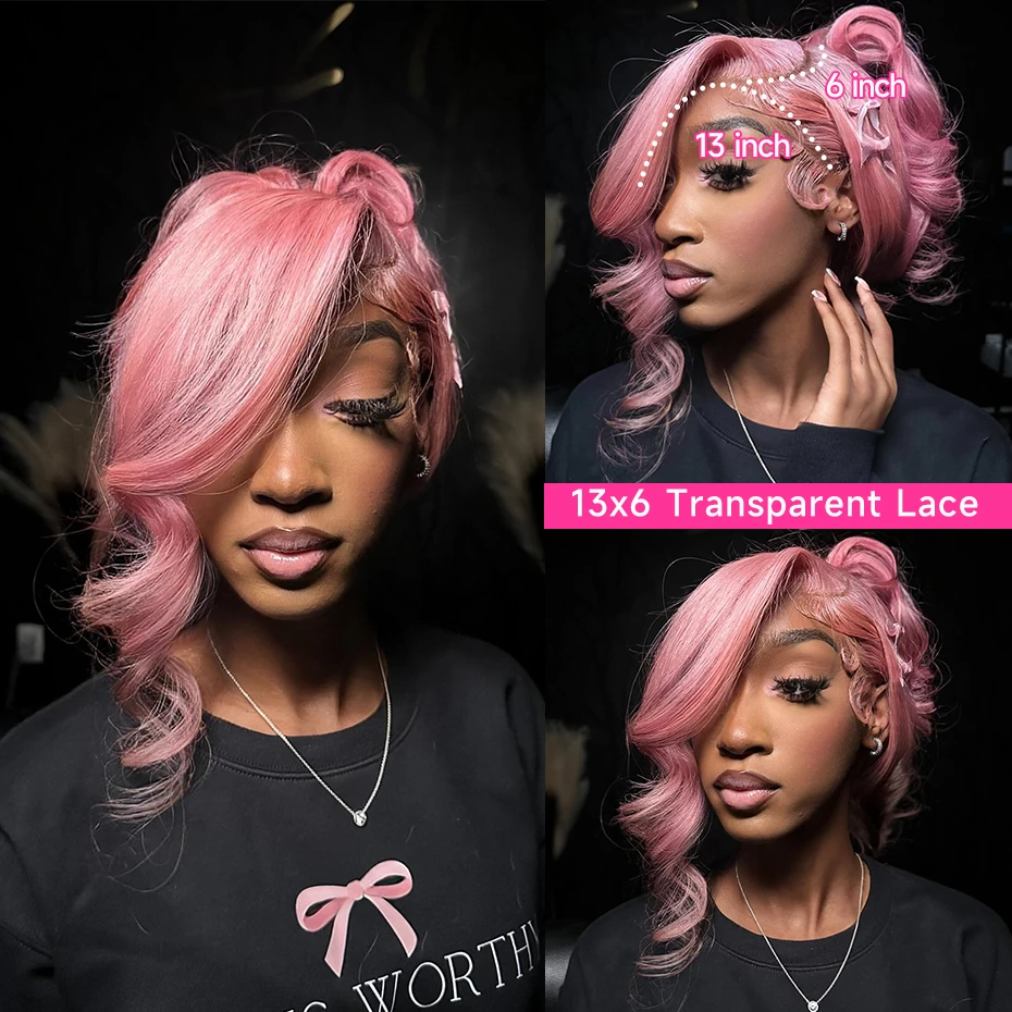 36 40 Inch Pink Colored Human Hair Wigs For Women Hd Transparent 13x6 Lace Frontal Wig Preplucked Remy Flesh Pink Lace Front Wig - Image 4