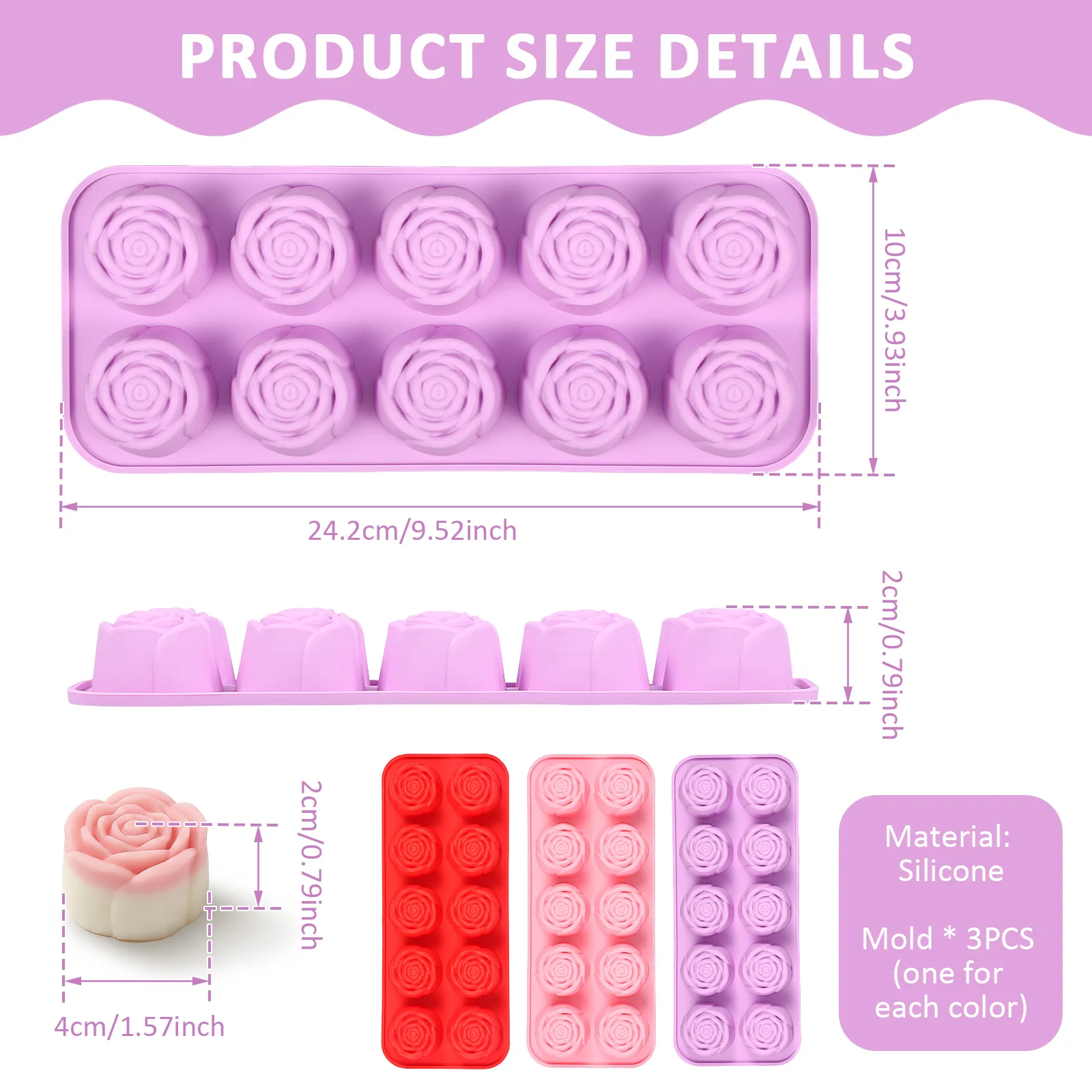 2/3 Pcs Flower Silicone Mold 10/15 Holes Small Rose Flower Cake Mold DIY Handmade Chocolate Ice Molds for Cake Candle Ice Cream