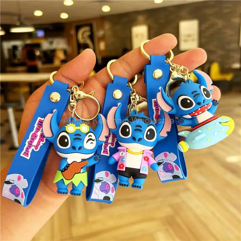 Kawaii Anime Disney Keychain Mickey Mouse Minnie Lilo & Stitch Cartoon Keyring Key Chain Car Pendant Kids Toys Gift Wholesale