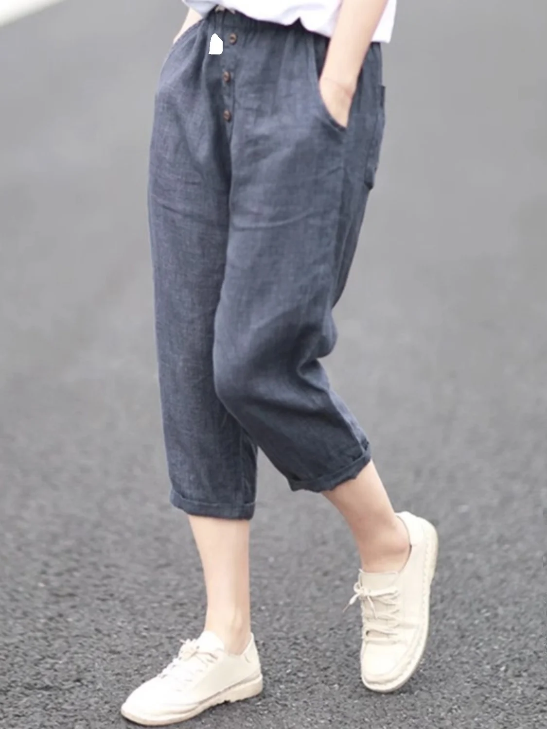 

Loose Cotton Linen Wide Leg Pants Women Summer New Sle plus Size Thin Loose Seven Eight Split Harem Pants Harlan Pants