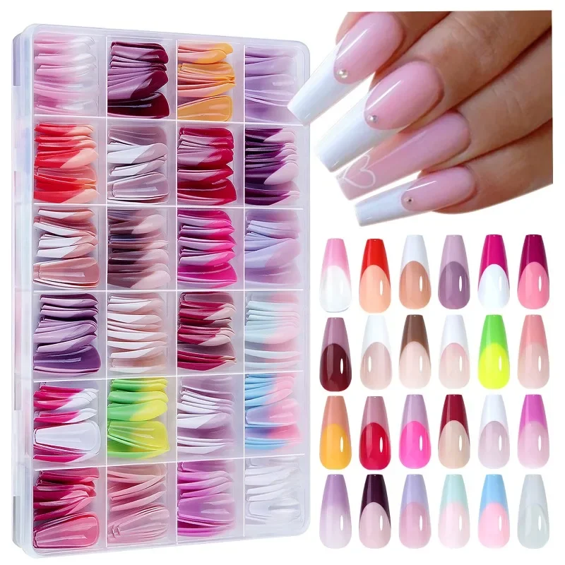 288pcs False Nail Press on Nails Mix Size Colour Detachable Soft Long Full Cover France Square Artificial Nail for Girls Women