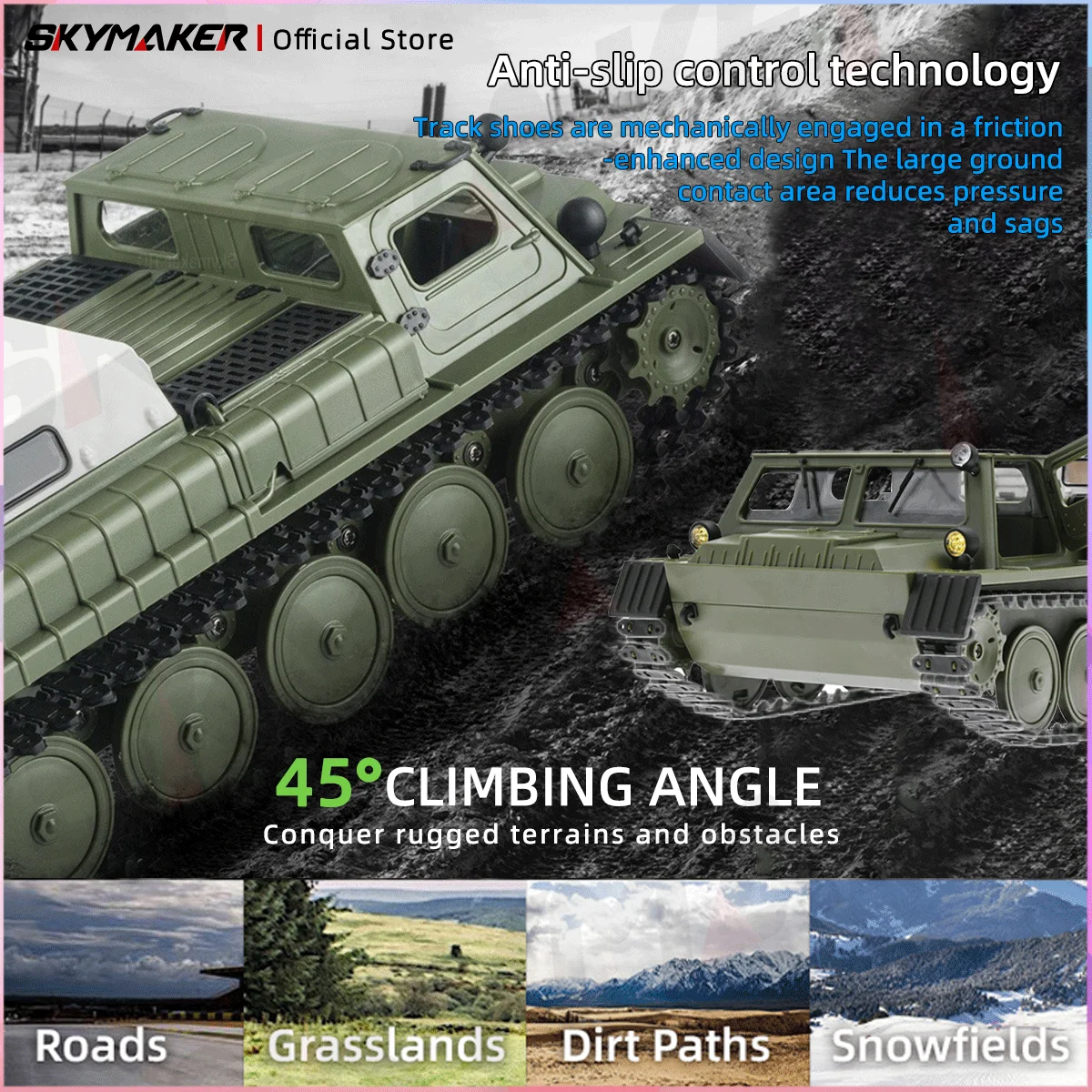 WPL E-1 1/16 2.4G RC戦車おもちゃ 4WDスーパクローラー装軌式リモートコントロール 1:16オフロード車両 電動 キッズRCおもちゃ 男の子向け