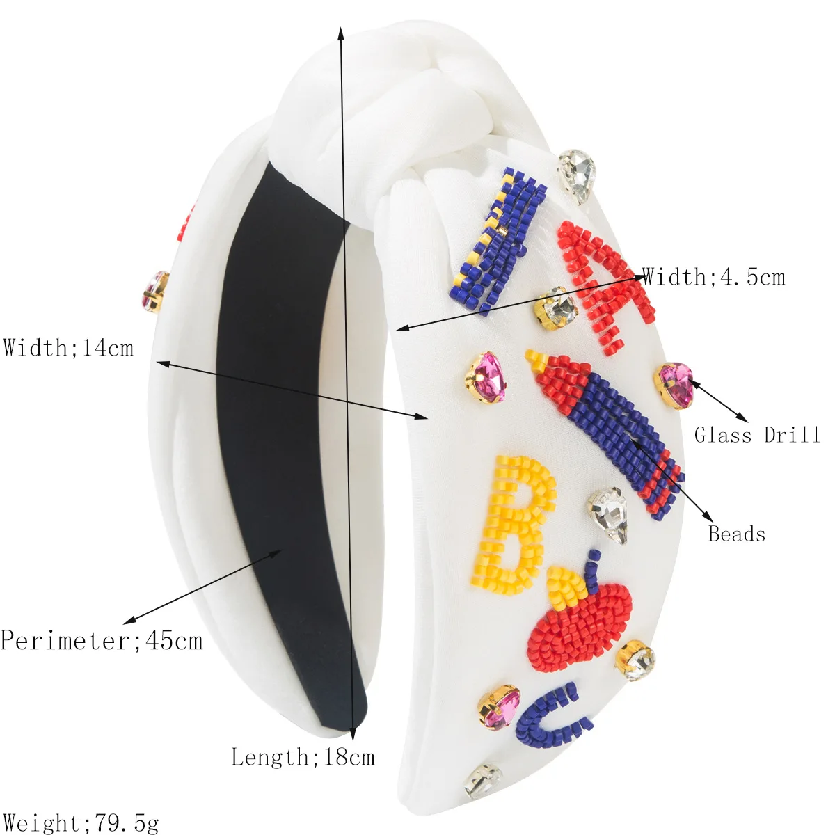 New hot-selling headband with diamond letters rainbow pencil rice beads sewn high-quality hair accessories